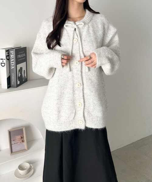 セール】フロントリボンミックスカラーカーディガン（カーディガン