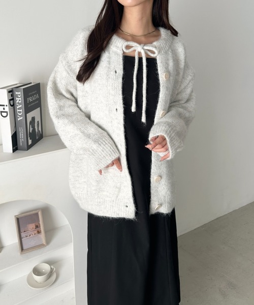 セール】フロントリボンミックスカラーカーディガン（カーディガン