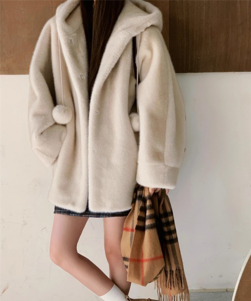 セール】ラブリー ボンボン付き ビッグフードコート（その他アウター