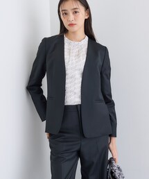 INDIVI(インディヴィ)の【日本製/スーツ/通勤】シルクウールストレッチ ノーカラージャケット(スーツジャケット)