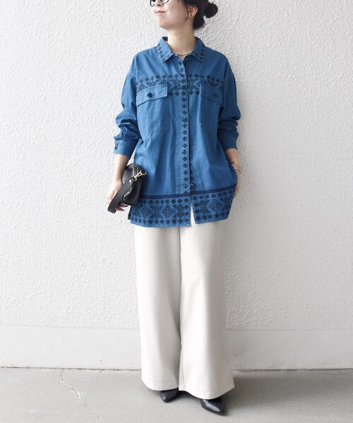 bon_meur:〈洗濯機可能〉エンブロイダリー デニム シャツ ジャケット