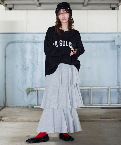 Narcissus（ナルシス）の「フリルスウェットスカート/ティアードスウェット/リラックス《動画あり》（スカート・レディース・ブラック/グレー・FREE）」の7枚目の写真