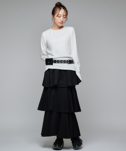 Narcissus（ナルシス）の「フリルスウェットスカート/ティアードスウェット/リラックス《動画あり》（スカート・レディース・ブラック/グレー・FREE）」の3枚目の写真