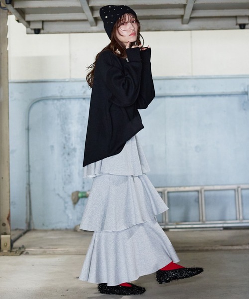 Narcissus（ナルシス）の「フリルスウェットスカート/ティアードスウェット/リラックス《動画あり》（スカート・レディース・ブラック/グレー・FREE）」の8枚目の写真