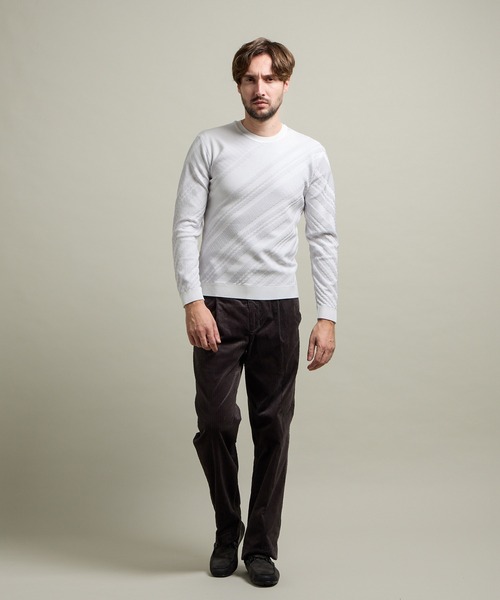 HIDEAWAYS NICOLE(ハイダウェイニコル)の「【HIDEAWAYS BLACK】バイアスリンクスジャカードクルーネックニット(ニット/セーター・メンズ・ブラック/ホワイト×ライトグレー/ブラック×グレー/ネイビー・X-LARGE/LARGE/MEDIUM)」の5枚目の写真