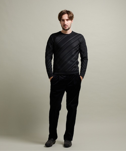 HIDEAWAYS BLACK】バイアスリンクスジャカードクルーネックニット