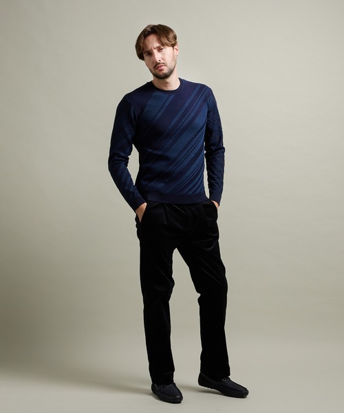 HIDEAWAYS NICOLE(ハイダウェイニコル)の「【HIDEAWAYS BLACK】バイアスリンクスジャカードクルーネックニット(ニット/セーター・メンズ・ブラック/ホワイト×ライトグレー/ブラック×グレー/ネイビー・X-LARGE/LARGE/MEDIUM)」の7枚目の写真