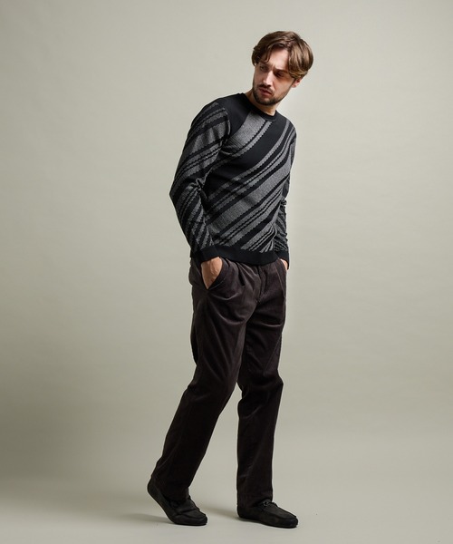 HIDEAWAYS BLACK】バイアスリンクスジャカードクルーネックニット