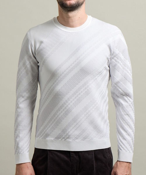 HIDEAWAYS NICOLE(ハイダウェイニコル)の「【HIDEAWAYS BLACK】バイアスリンクスジャカードクルーネックニット(ニット/セーター・メンズ・ブラック/ホワイト×ライトグレー/ブラック×グレー/ネイビー・X-LARGE/LARGE/MEDIUM)」の9枚目の写真