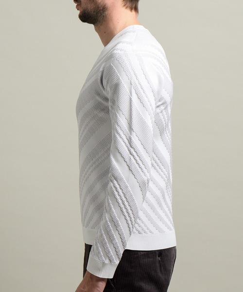 HIDEAWAYS NICOLE(ハイダウェイニコル)の「【HIDEAWAYS BLACK】バイアスリンクスジャカードクルーネックニット(ニット/セーター・メンズ・ブラック/ホワイト×ライトグレー/ブラック×グレー/ネイビー・X-LARGE/LARGE/MEDIUM)」の10枚目の写真