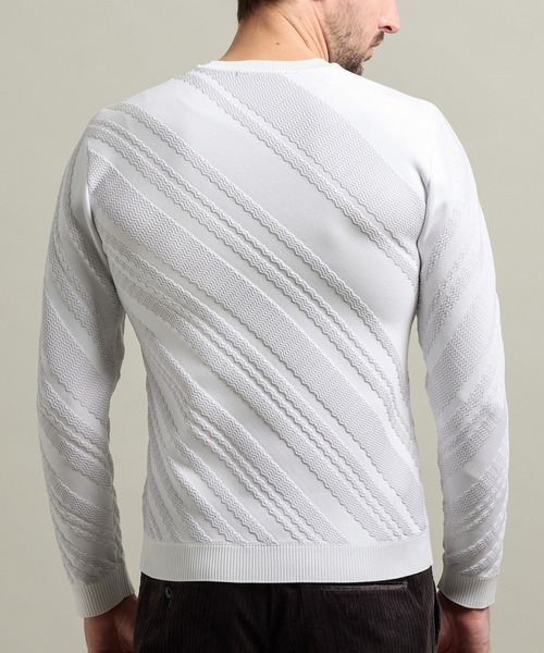 HIDEAWAYS BLACK】バイアスリンクスジャカードクルーネックニット