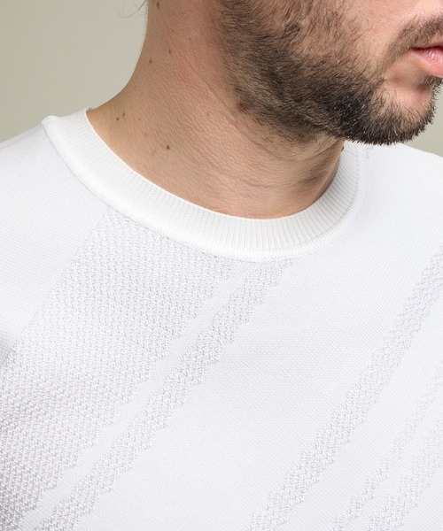 HIDEAWAYS BLACK】バイアスリンクスジャカードクルーネックニット