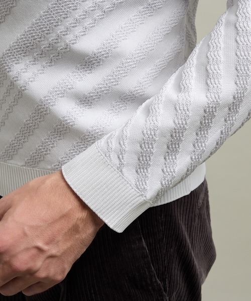 HIDEAWAYS BLACK】バイアスリンクスジャカードクルーネックニット