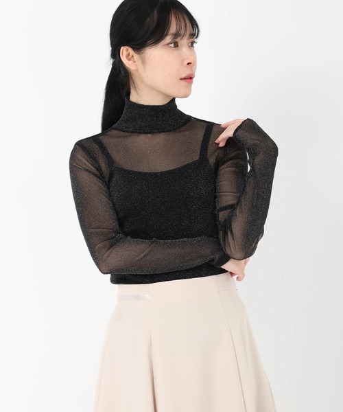 STRAWBERRY-FIELDS(ストロベリーフィールズ)の「ナイロンラメチュール_ラメチュールトップス(Tシャツ/カットソー・レディース・ベージュ/ブラック/グレー・2)」の2枚目の写真