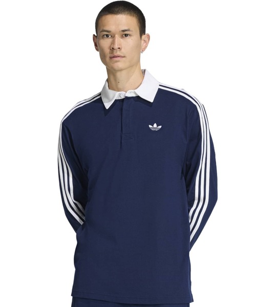 adidas(アディダス)の「adidas 3-STRIPES RUGBY LONGSLEEVE POLO / アディダス 3 ストライプ ラグビー ロングスリーブ ポロ(ポロシャツ・メンズ・ネイビー・M/S/XXL/XL/L)」の4枚目の写真