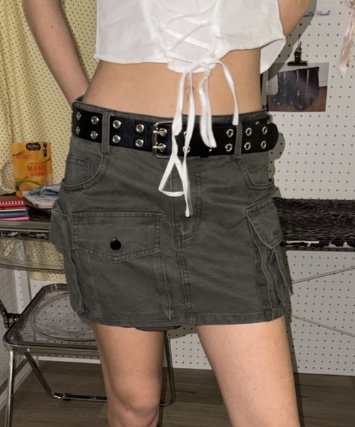 SHAGGIE(シャギー)の「ウォッシュ加工カーゴミニスカート(スカート・レディース・カーキ/ベージュ・MEDIUM/SMALL)」の22枚目の写真