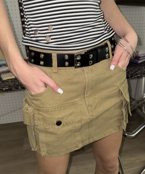 SHAGGIE(シャギー)の「ウォッシュ加工カーゴミニスカート(スカート・レディース・カーキ/ベージュ・MEDIUM/SMALL)」の9枚目の写真