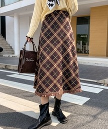 SallyLunn（サリーラン）の「裾フリンジチェックスカート（スカート）」