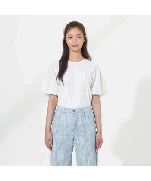 PLASTIC ISLAND(プラスティックアイランド)の「レースバルーン袖Tシャツ PR2CH567(Tシャツ/カットソー・レディース・ホワイト・SMALL/MEDIUM)」の2枚目の写真