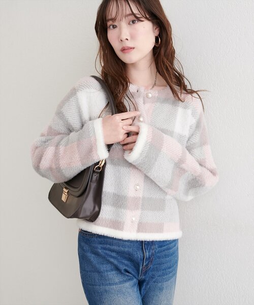 natural couture(ナチュラルクチュール)の「チェック柄シャギーニットカーデ(カーディガン/ボレロ・レディース・その他1/その他2/その他3/その他4・FREE)」の2枚目の写真