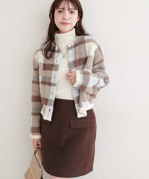 natural couture(ナチュラルクチュール)の「チェック柄シャギーニットカーデ(カーディガン/ボレロ・レディース・その他1/その他2/その他3/その他4・FREE)」の5枚目の写真