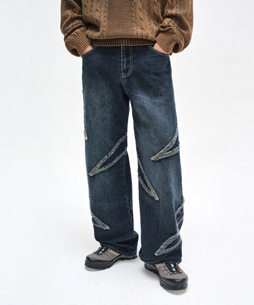 DECET（デケト）の「Fringe Applique Wide Jeans DCPT054DBlueA（デニムパンツ・レディース・その他・26/28/30/32/34）」の2枚目の写真