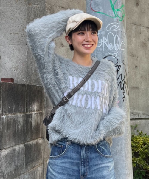 RODEO CROWNS WIDE BOWL（ロデオクラウンズワイドボウル）の「シャギーロゴニットトップス（ニット/セーター・レディース・グレー/オフホワイト/ライトピンク/ブラック・FREE）」の3枚目の写真