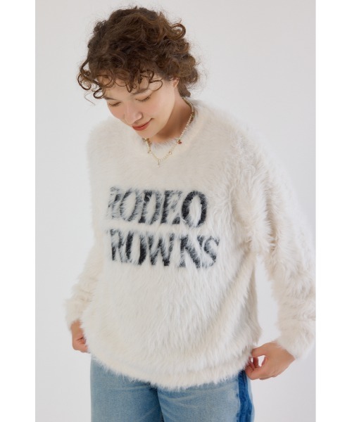 RODEO CROWNS WIDE BOWL（ロデオクラウンズワイドボウル）の「シャギーロゴニットトップス（ニット/セーター・レディース・グレー/オフホワイト/ライトピンク/ブラック・FREE）」の2枚目の写真