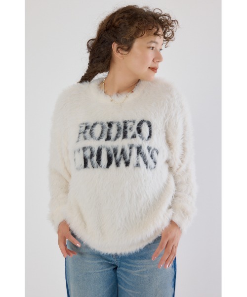 RODEO CROWNS WIDE BOWL（ロデオクラウンズワイドボウル）の「シャギーロゴニットトップス（ニット/セーター・レディース・グレー/オフホワイト/ライトピンク/ブラック・FREE）」の10枚目の写真