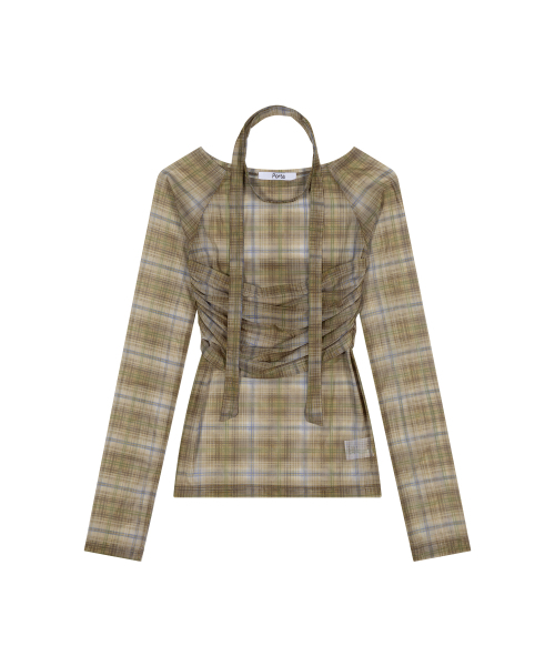 THEPORTA(ザ ポルタ)の「CHECK RIBBON OFF-SHOULDER DRAPE TOP, YELLOW(Tシャツ/カットソー・レディース・その他・FREE)」の2枚目の写真