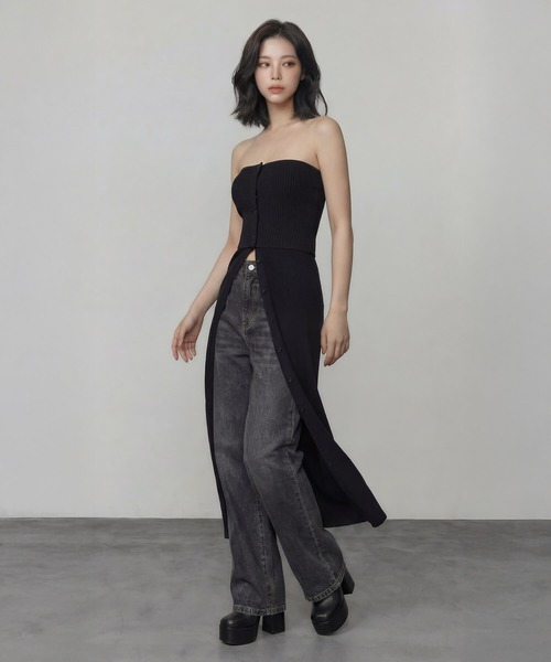 DURAS（デュラス）の「ボタンスリットマキシニットスカート（スカート・レディース・ベージュ/ホワイト/ブラック/グレー・FREE）」の6枚目の写真