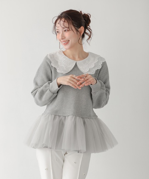 Fit more(フィットモア)の「レース衿裾ドッキングスウェット(その他トップス・レディース・ホワイト/グレー/ブラック・FREE)」の3枚目の写真