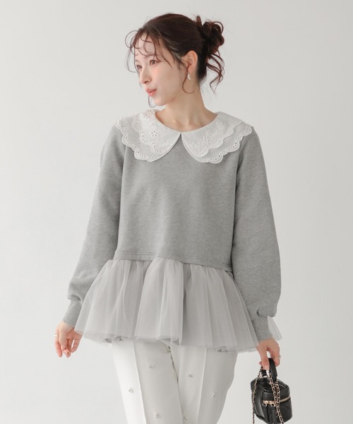 Fit more(フィットモア)の「レース衿裾ドッキングスウェット(その他トップス・レディース・ホワイト/グレー/ブラック・FREE)」の13枚目の写真
