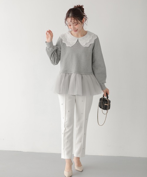 Fit more(フィットモア)の「レース衿裾ドッキングスウェット(その他トップス・レディース・ホワイト/グレー/ブラック・FREE)」の14枚目の写真