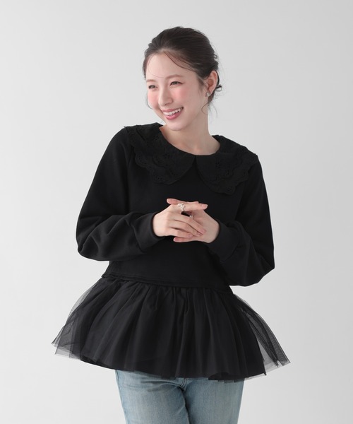 Fit more(フィットモア)の「レース衿裾ドッキングスウェット(その他トップス・レディース・ホワイト/グレー/ブラック・FREE)」の7枚目の写真