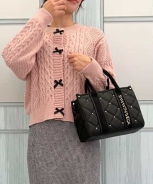 SAMANTHAVEGA（サマンサベガ）の「ロゴテープビジューハンドバッグ（ハンドバッグ・レディース・ホワイト/ブラック・FREE）」の2枚目の写真