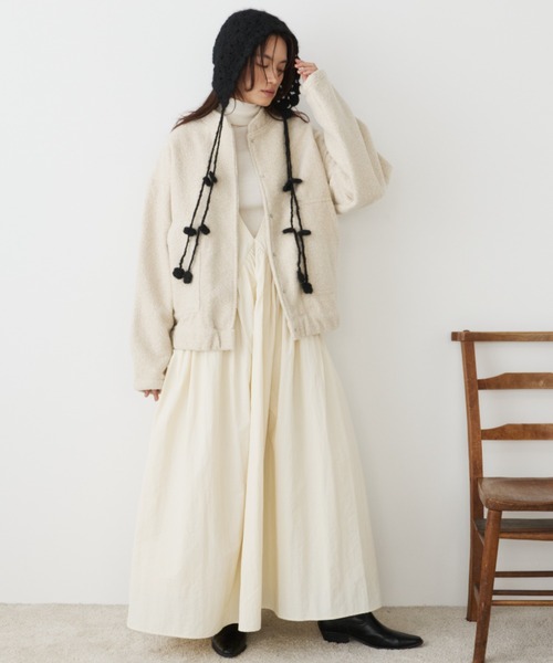 Libra Cue（リブラ キュー）の「ショートボンバージャケット（ブルゾン・レディース・ブラック/アイボリー・FREE）」の7枚目の写真