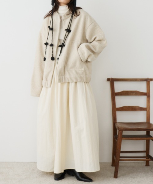 Libra Cue（リブラ キュー）の「ショートボンバージャケット（ブルゾン・レディース・ブラック/アイボリー・FREE）」の9枚目の写真