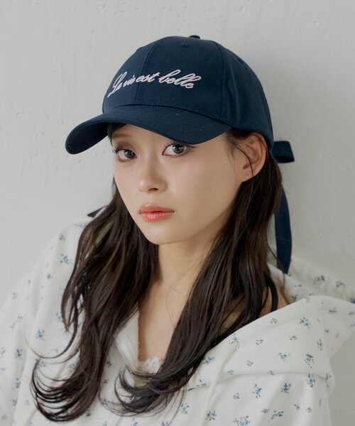 Chico（チコ）の「バックリボン刺繍キャップ（ハット・レディース・ベージュ/ピンク/ネイビー・FREE）」の4枚目の写真