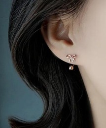 Rennet（レネット）の「【 金属アレルギー対応 】ステンレス  リボン＆ビーズピアス（ピアス（両耳用））」