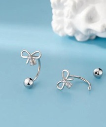 Rennet（レネット）の「【 金属アレルギー対応 】ステンレス  リボン＆ビーズピアス（ピアス（両耳用））」