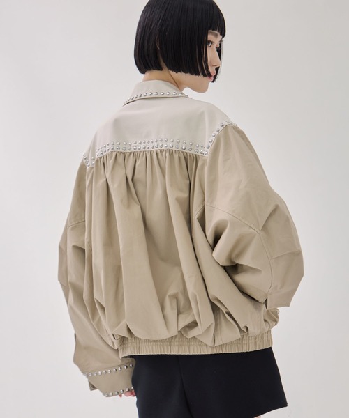 CLANE（クラネ）の「【CLANE/クラネ】W COLOR STUDDED DRIZZLER JACKET/ダブルカラースタッズショートブルゾン（その他アウター・レディース・ベージュ/ブラック・1）」の20枚目の写真