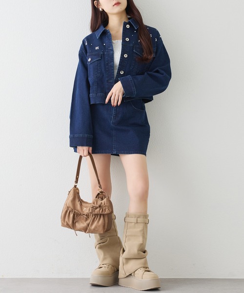 セール】セットで着れる/ビジューデニムジャケット（デニムジャケット