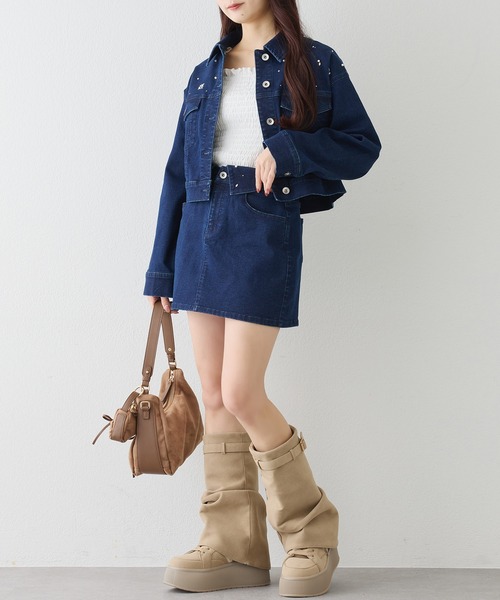 セール】セットで着れる/ビジューデニムジャケット（デニムジャケット