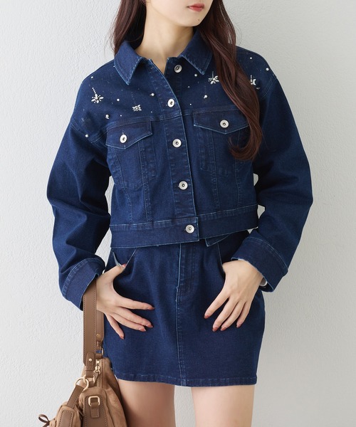 セール】セットで着れる/ビジューデニムジャケット（デニムジャケット