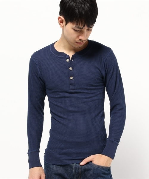 Abiding Aim(アバイディングエイム)の「【JEMORGAN】ワッフル長袖ヘンリーネックTシャツ(Tシャツ/カットソー・メンズ・ホワイト/トップグレー/ネイビー/キナリ/ブラック/カーキ・XL/S/M/L)」の6枚目の写真