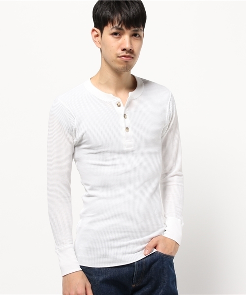 Abiding Aim(アバイディングエイム)の「【JEMORGAN】ワッフル長袖ヘンリーネックTシャツ(Tシャツ/カットソー・メンズ・ホワイト/トップグレー/ネイビー/キナリ/ブラック/カーキ・XL/S/M/L)」の2枚目の写真