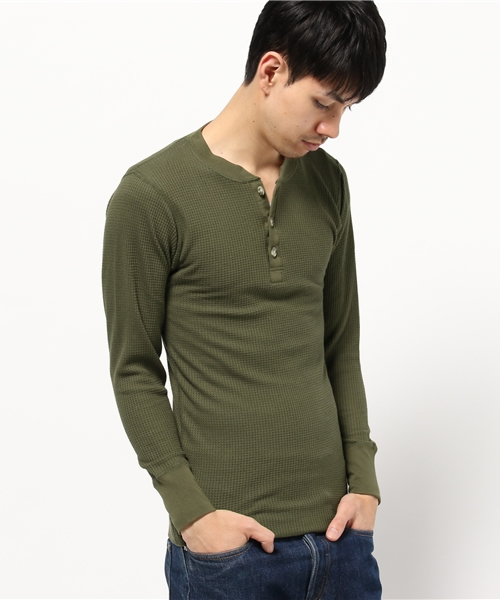 Abiding Aim(アバイディングエイム)の「【JEMORGAN】ワッフル長袖ヘンリーネックTシャツ(Tシャツ/カットソー・メンズ・ホワイト/トップグレー/ネイビー/キナリ/ブラック/カーキ・XL/S/M/L)」の5枚目の写真