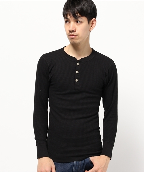 Abiding Aim(アバイディングエイム)の「【JEMORGAN】ワッフル長袖ヘンリーネックTシャツ(Tシャツ/カットソー・メンズ・ホワイト/トップグレー/ネイビー/キナリ/ブラック/カーキ・XL/S/M/L)」の1枚目の写真