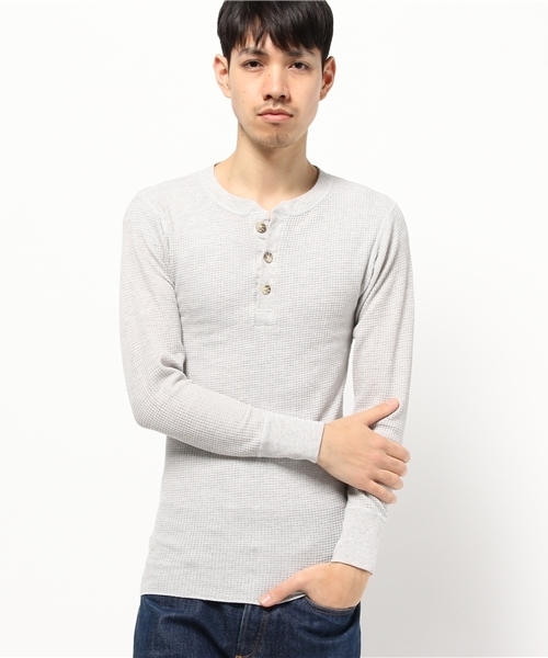 Abiding Aim(アバイディングエイム)の「【JEMORGAN】ワッフル長袖ヘンリーネックTシャツ(Tシャツ/カットソー・メンズ・ホワイト/トップグレー/ネイビー/キナリ/ブラック/カーキ・XL/S/M/L)」の4枚目の写真